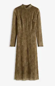 Mesh-Kleid mit Print in Midi-Länge