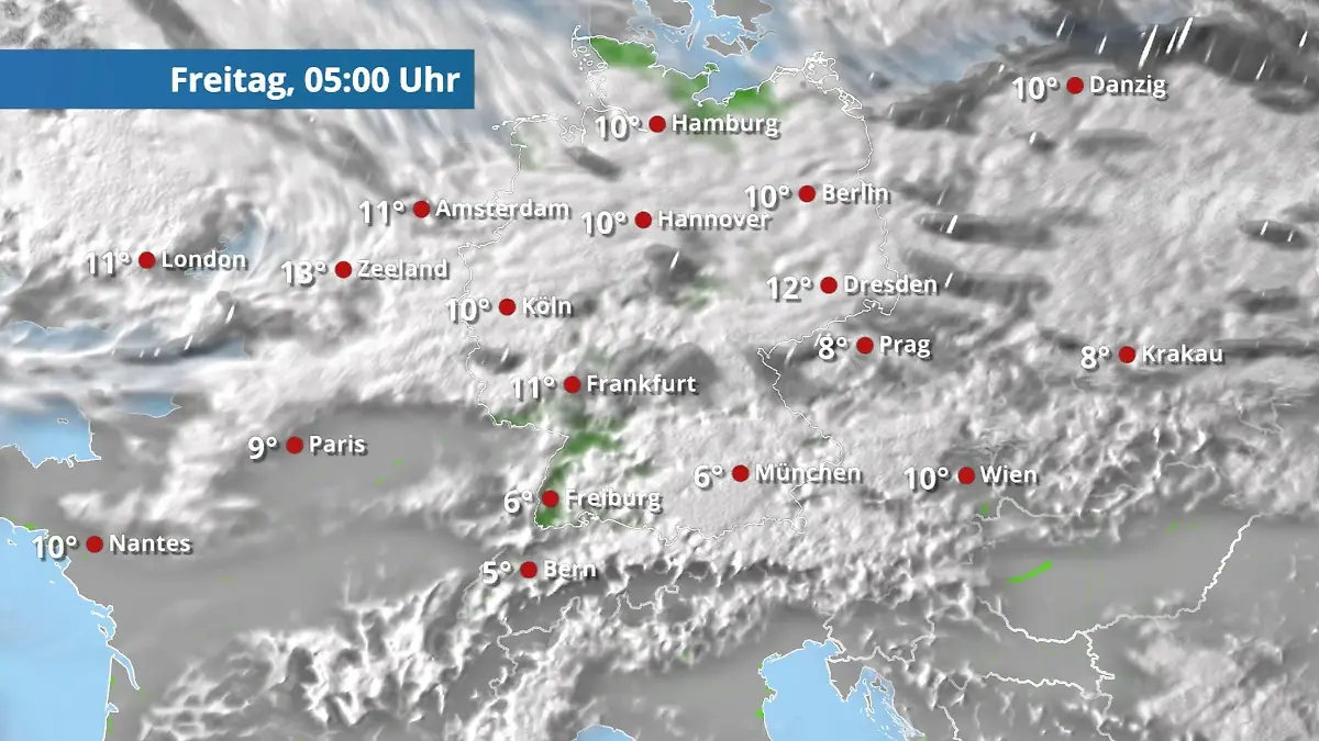 Immer noch Regen dabei, aber Sonne am Horizont Der Regen- und Wolkenfilm für 48 Stunden