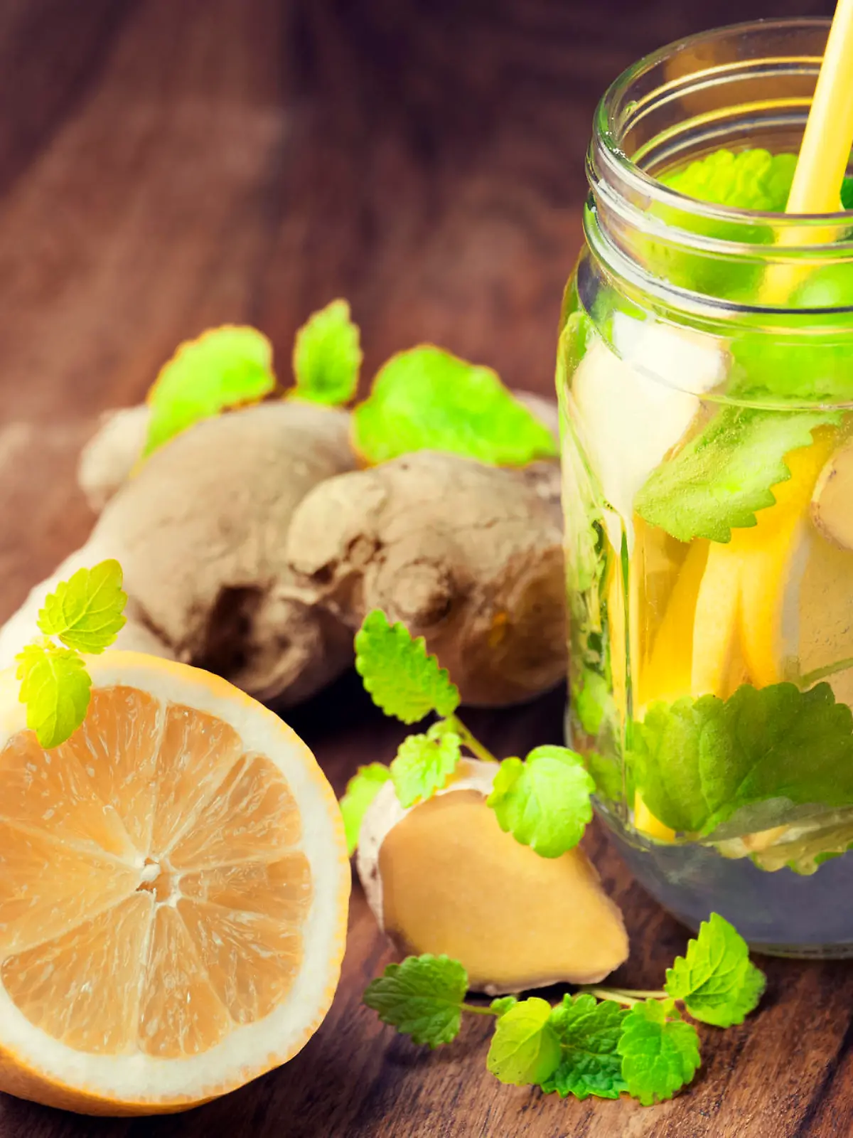 Infused water for detoxing your body with lemons, spearmint, melissa and ginger