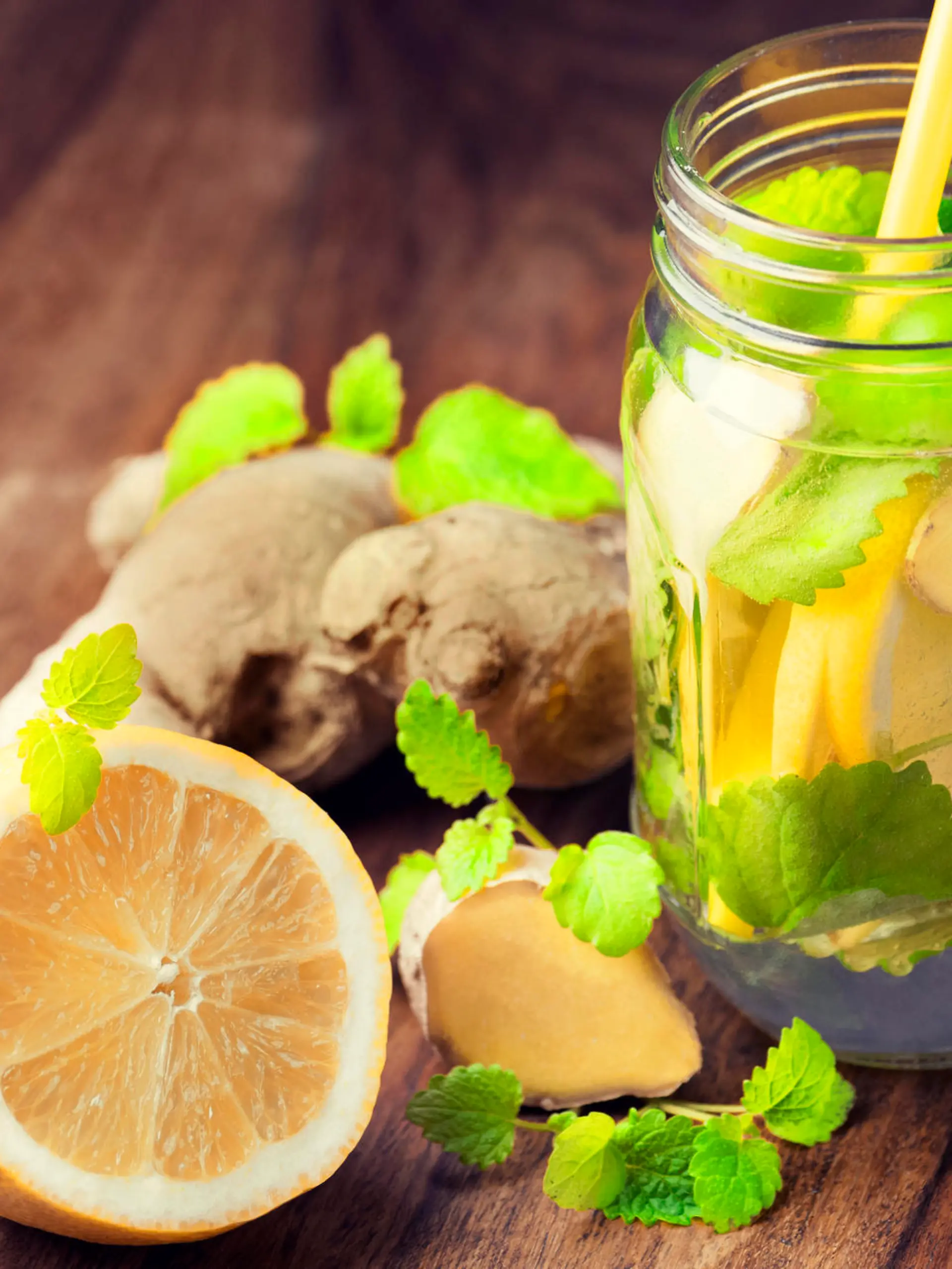 Infused water for detoxing your body with lemons, spearmint, melissa and ginger