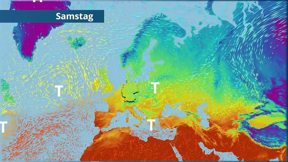 Dem Hoch geht die Puste aus - Tiefs kommen näher Der Strömungsfilm für Europa für 5 Tage
