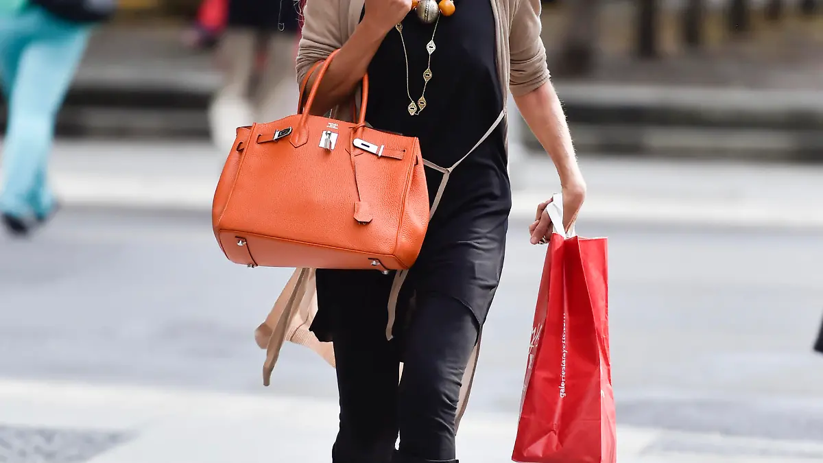 Jenny Elvers arrives back at her hotel in Berlin after visiting Shan Rahimkhan hairdresser