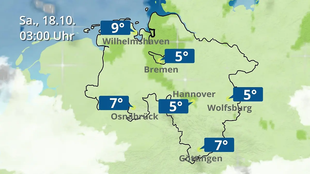 Bremen und Niedersachsen: Wie wird das Wetter? Regen- und Wolkenfilm für Hannover, Osnabrück und Wolfsburg