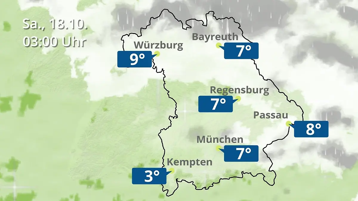 Bayern: Wie wird das Wetter? Regen- und Wolkenfilm für München, Regensburg und Würzburg