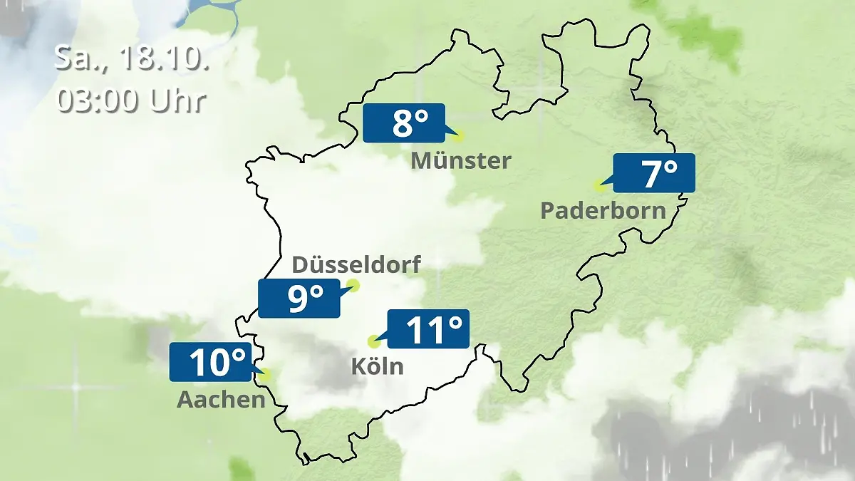 Nordrhein-Westfalen: Wie wird das Wetter? Regen- und Wolkenfilm für Köln, Düsseldorf und Münster