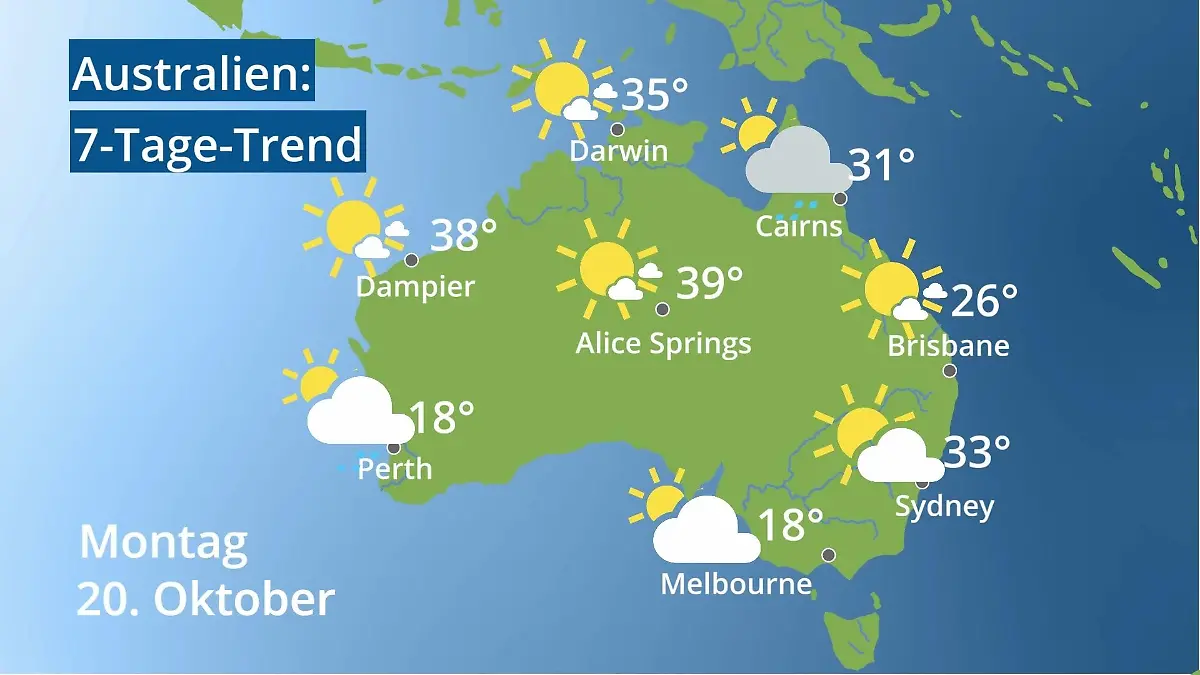 Australien: Wie wird das Wetter? Video 7-Tage-Trend: Sydney, Melbourne, Perth