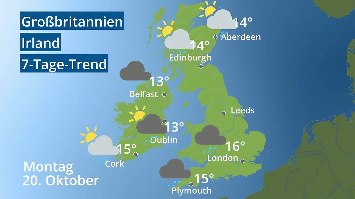 England, Schottland, Wales: Wie wird das Wetter? Video 7-Tage-Trend: Großbritannien und Irland
