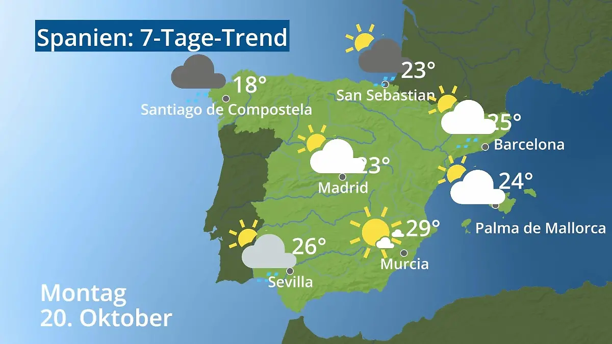 Spanien: Wie wird das Wetter? Video 7-Tage-Trend: Mallorca, Madrid, Barcelona