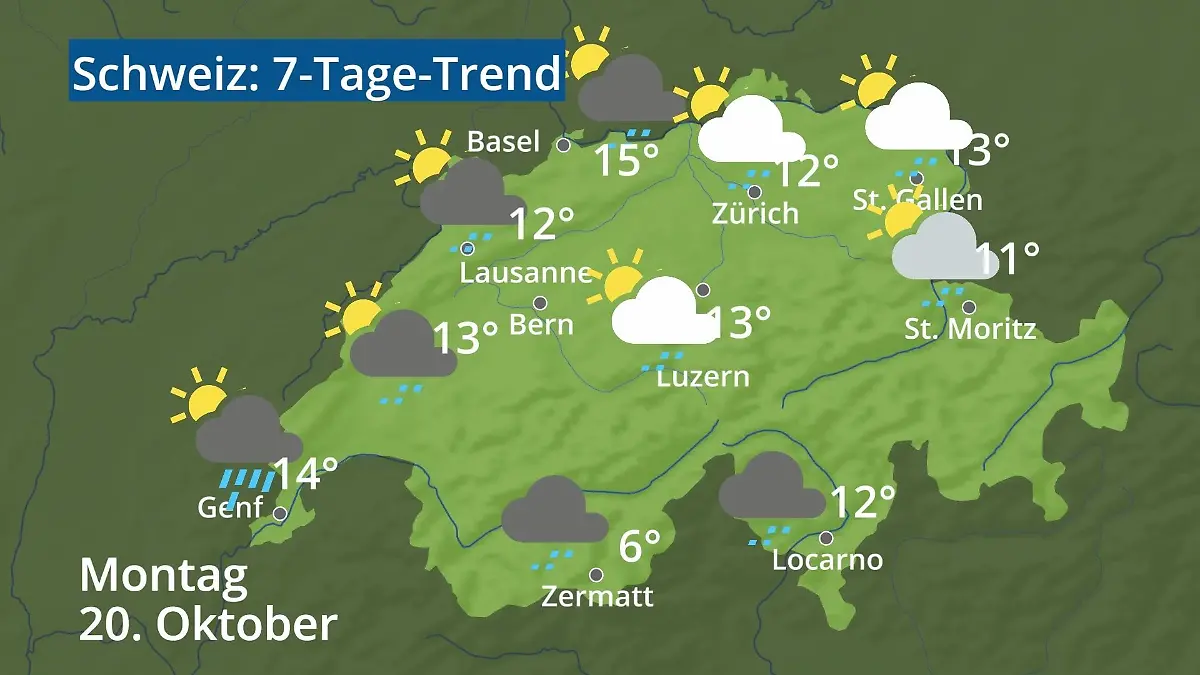 Schweiz: Wie wird das Wetter? Video 7-Tage-Trend: Bern, Basel, Genf, Zürich