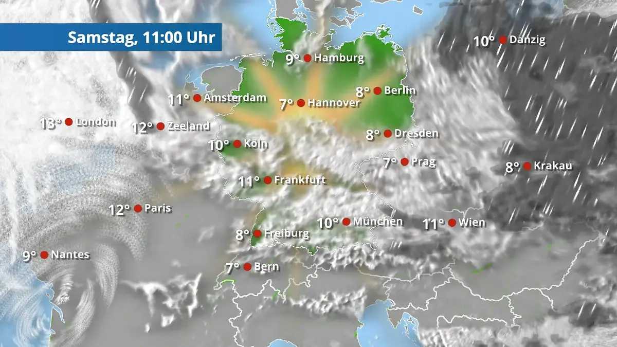 Mehr Wolken für die Südhälfte Der Regen- und Wolkenfilm für 48 Stunden
