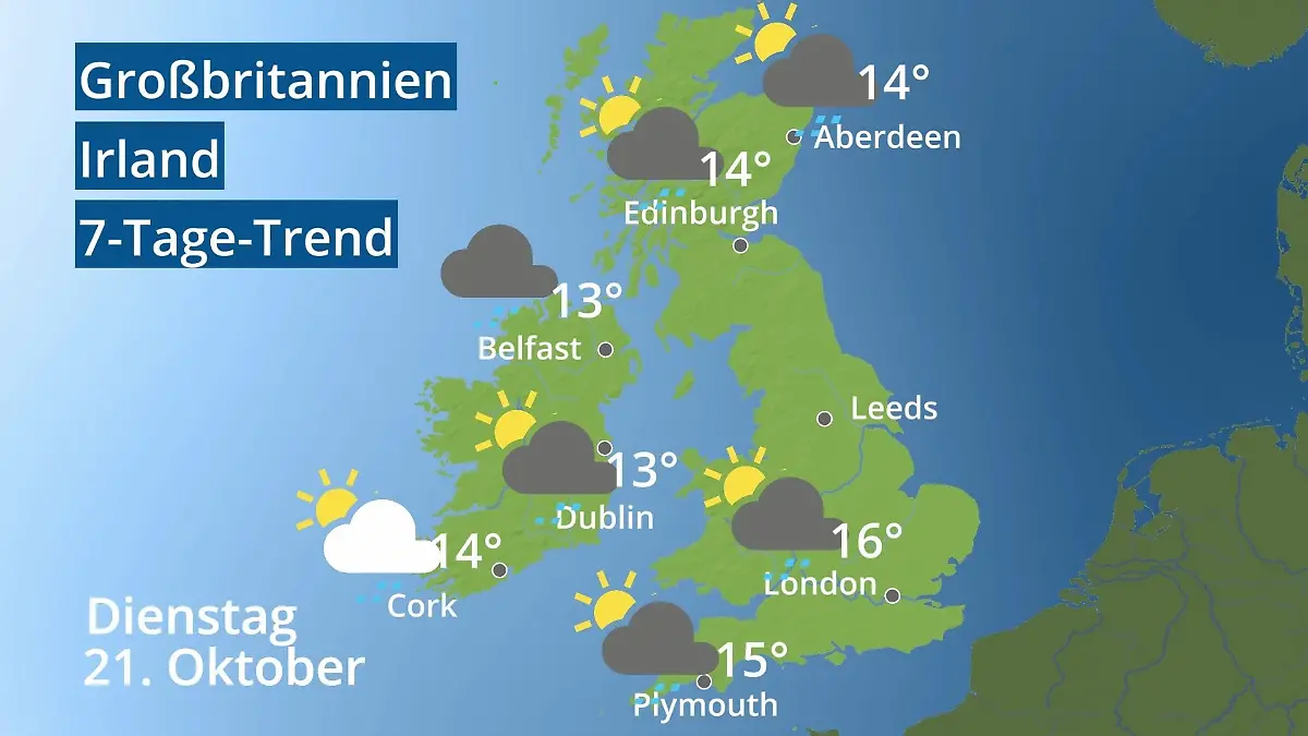 England, Schottland, Wales: Wie wird das Wetter? Video 7-Tage-Trend: Großbritannien und Irland
