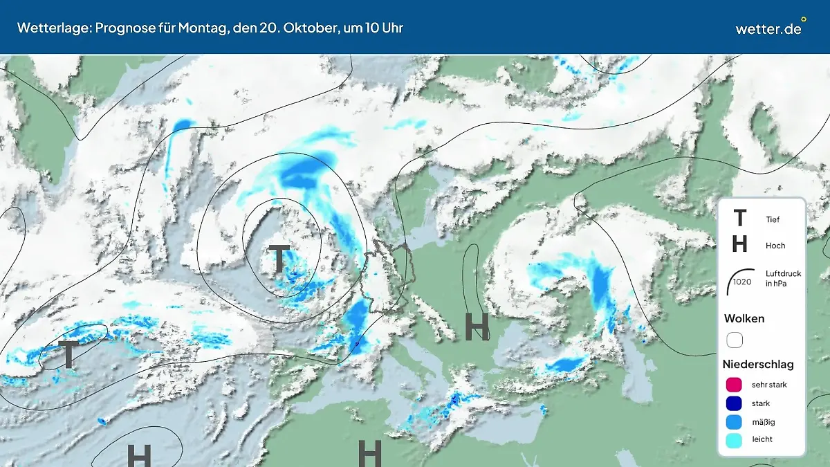 Die Wetterlage der kommenden 5 Tage Hochs und Tiefs über Europa