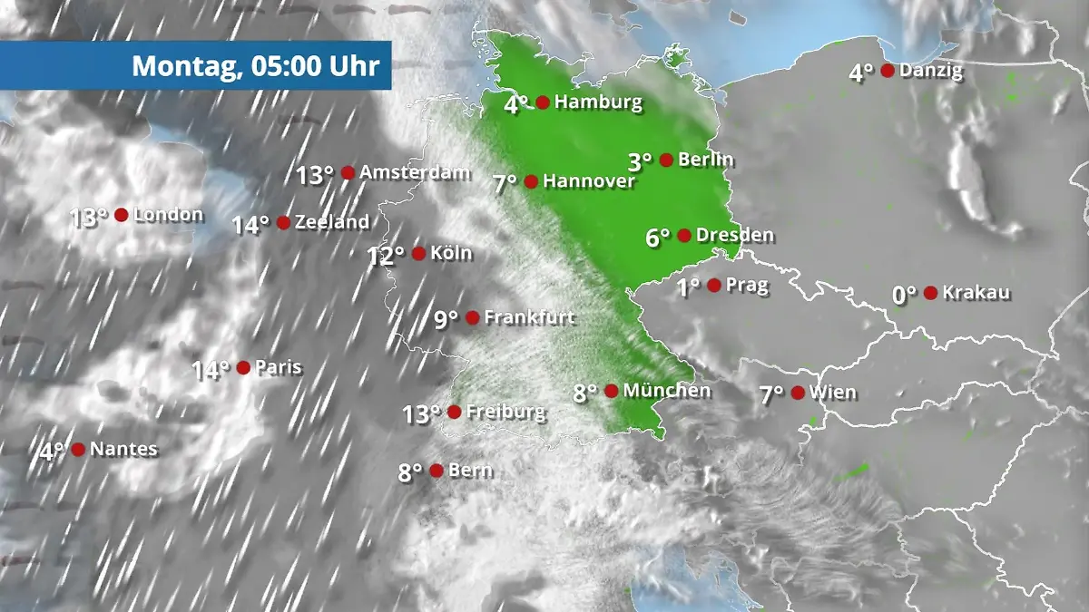 Prognose vom 19. Oktober Der Regen- und Wolkenfilm für 48 Stunden