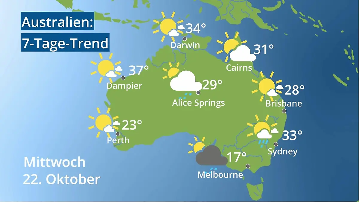 Australien: Wie wird das Wetter? Video 7-Tage-Trend: Sydney, Melbourne, Perth
