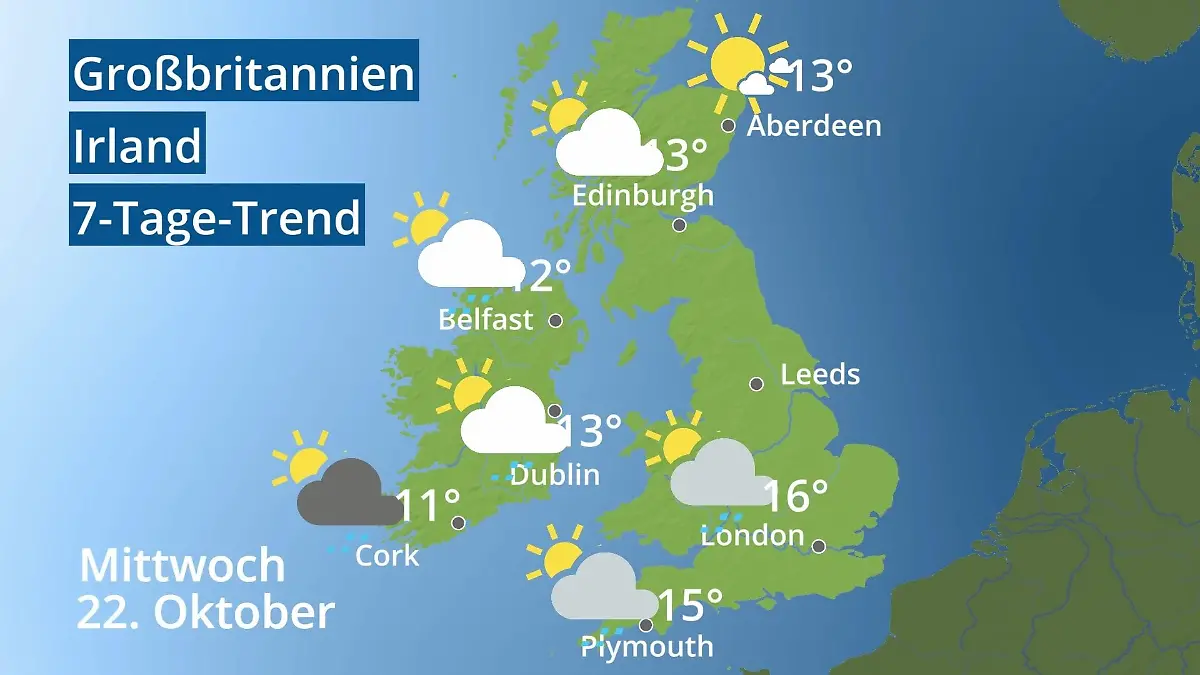 England, Schottland, Wales: Wie wird das Wetter? Video 7-Tage-Trend: Großbritannien und Irland