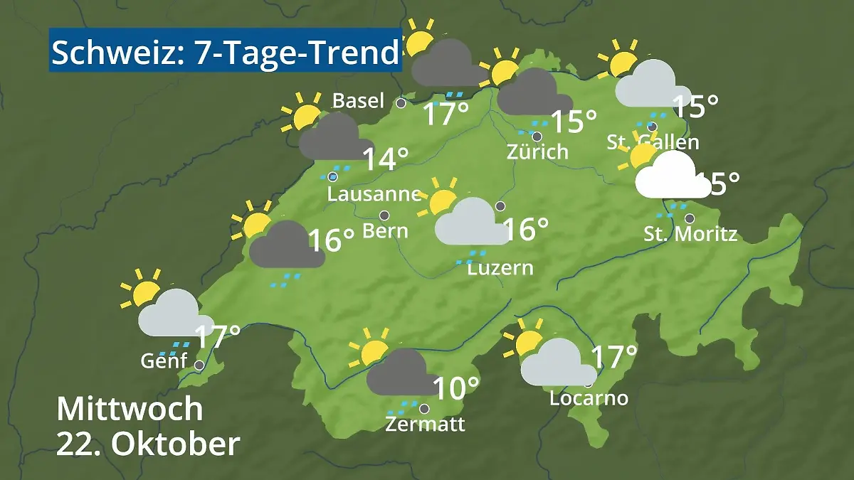 Schweiz: Wie wird das Wetter? Video 7-Tage-Trend: Bern, Basel, Genf, Zürich