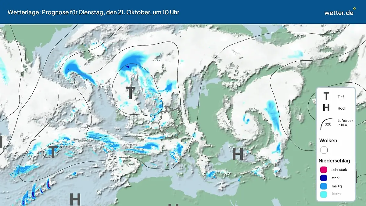 Die Wetterlage der kommenden 5 Tage Hochs und Tiefs über Europa