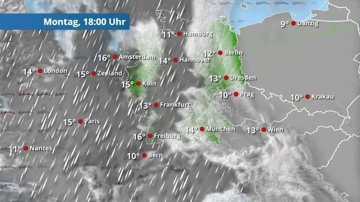 Regenfront zieht über den Westen Der Regen- und Wolkenfilm für 48 Stunden