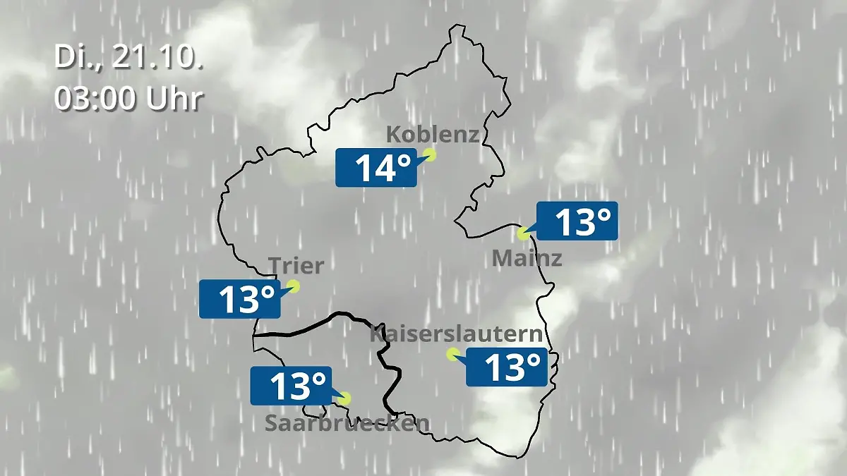 Rheinland-Pfalz, Saarland: Wie wird das Wetter? Regen- und Wolkenfilm für Mainz, Koblenz und Trier