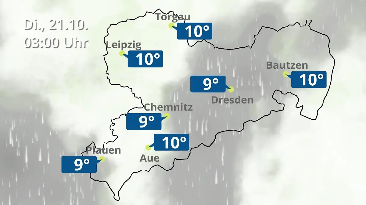 Sachsen: Wie wird das Wetter? Regen- und Wolkenfilm für Chemnitz, Dresden und Leipzig
