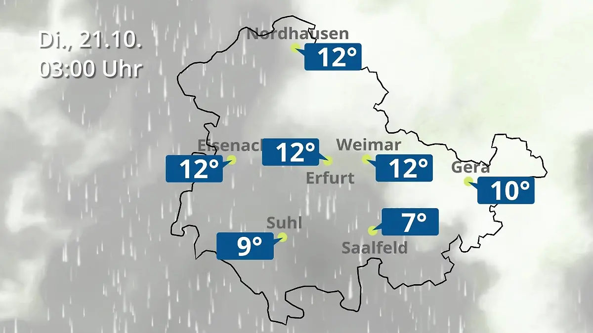 Thüringen: Wie wird das Wetter? Regen- und Wolkenfilm für Erfurt, Gera und Eisenach