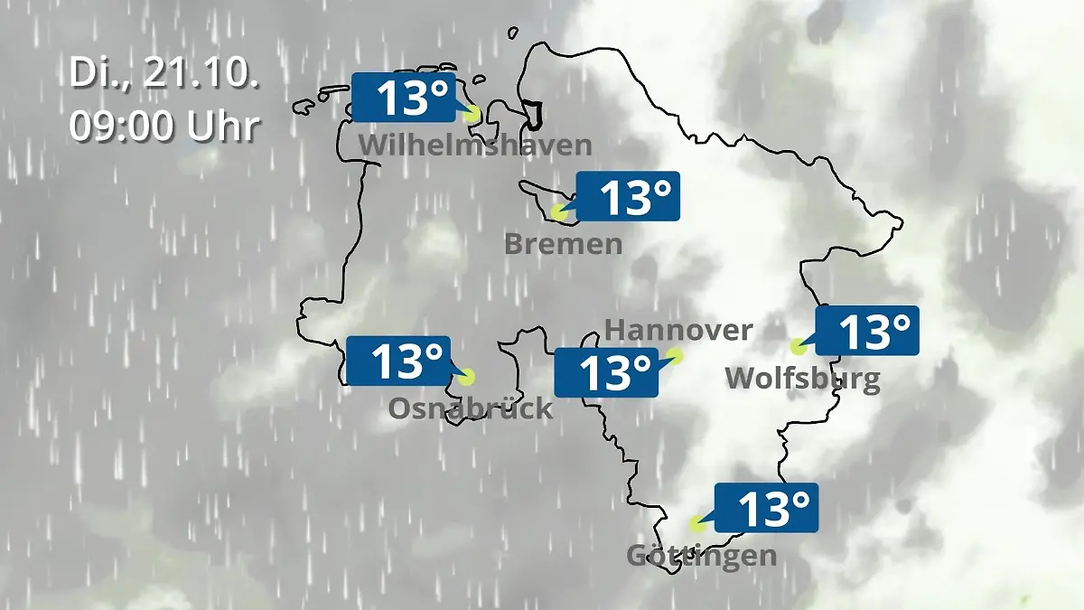 Bremen und Niedersachsen: Wie wird das Wetter? Regen- und Wolkenfilm für Hannover, Osnabrück und Wolfsburg