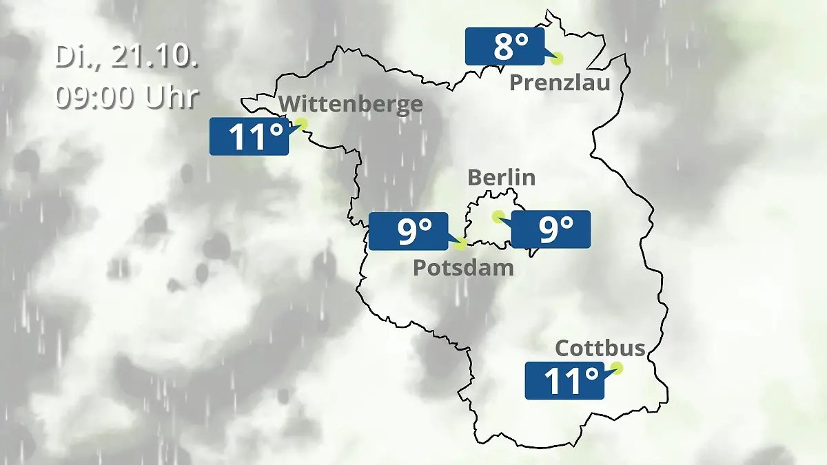 Berlin und Brandenburg: Wie wird das Wetter? Regen- und Wolkenfilm für Potsdam, Cottbus und Wittenberge