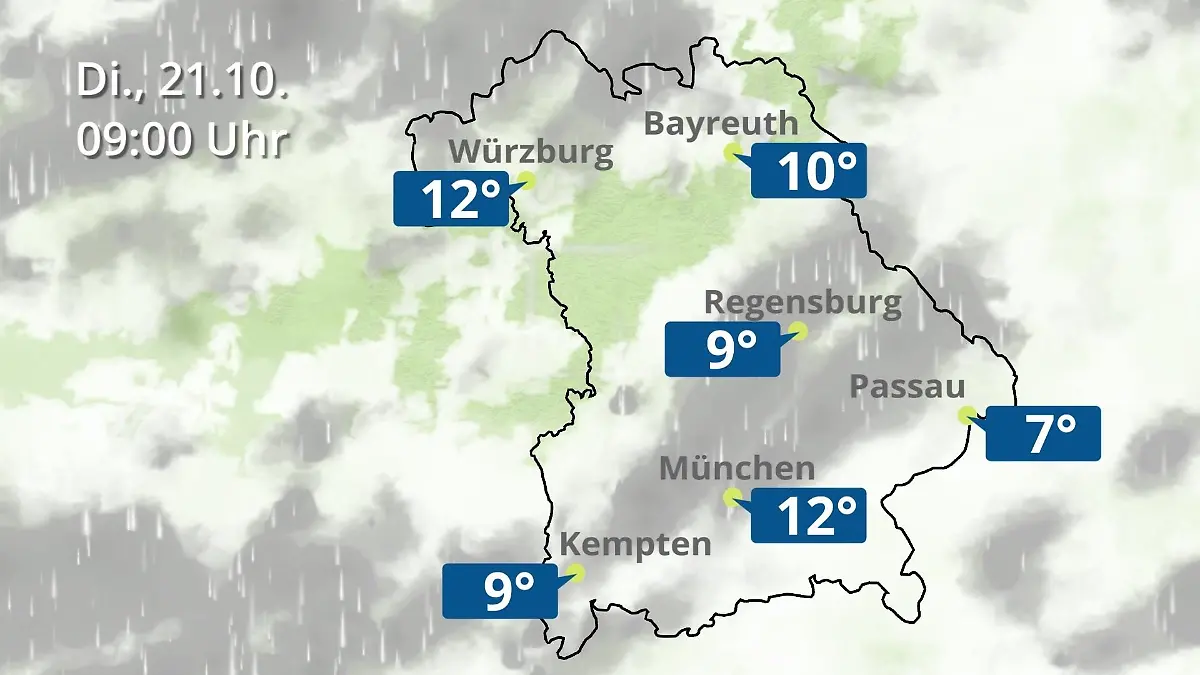 Bayern: Wie wird das Wetter? Regen- und Wolkenfilm für München, Regensburg und Würzburg