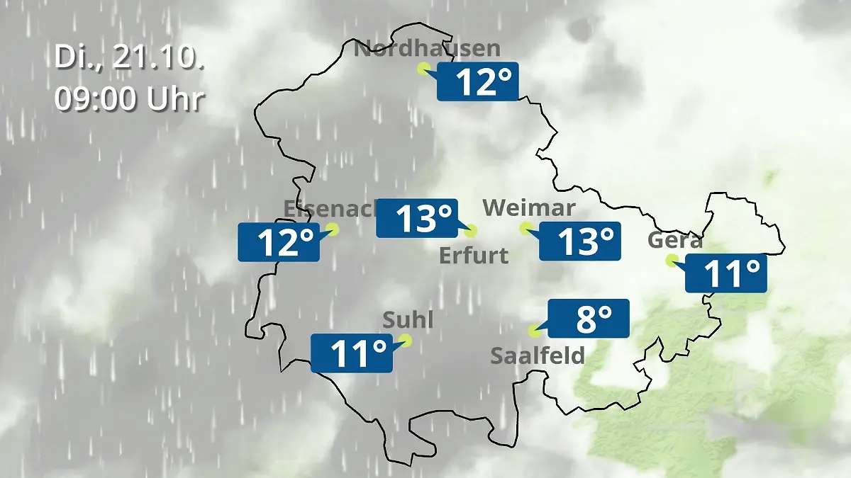 Thüringen: Wie wird das Wetter? Regen- und Wolkenfilm für Erfurt, Gera und Eisenach