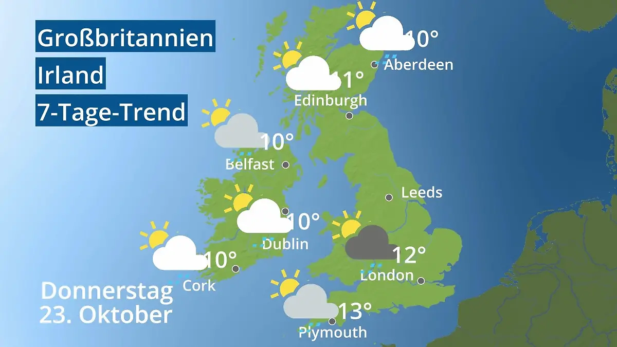 England, Schottland, Wales: Wie wird das Wetter? Video 7-Tage-Trend: Großbritannien und Irland