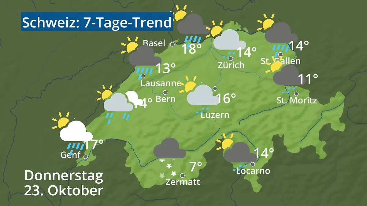 Schweiz: Wie wird das Wetter? Video 7-Tage-Trend: Bern, Basel, Genf, Zürich