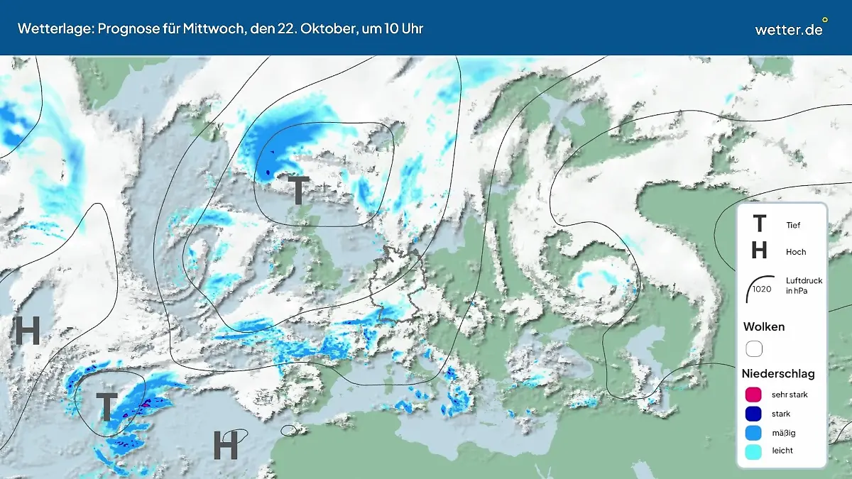Die Wetterlage der kommenden 5 Tage Hochs und Tiefs über Europa