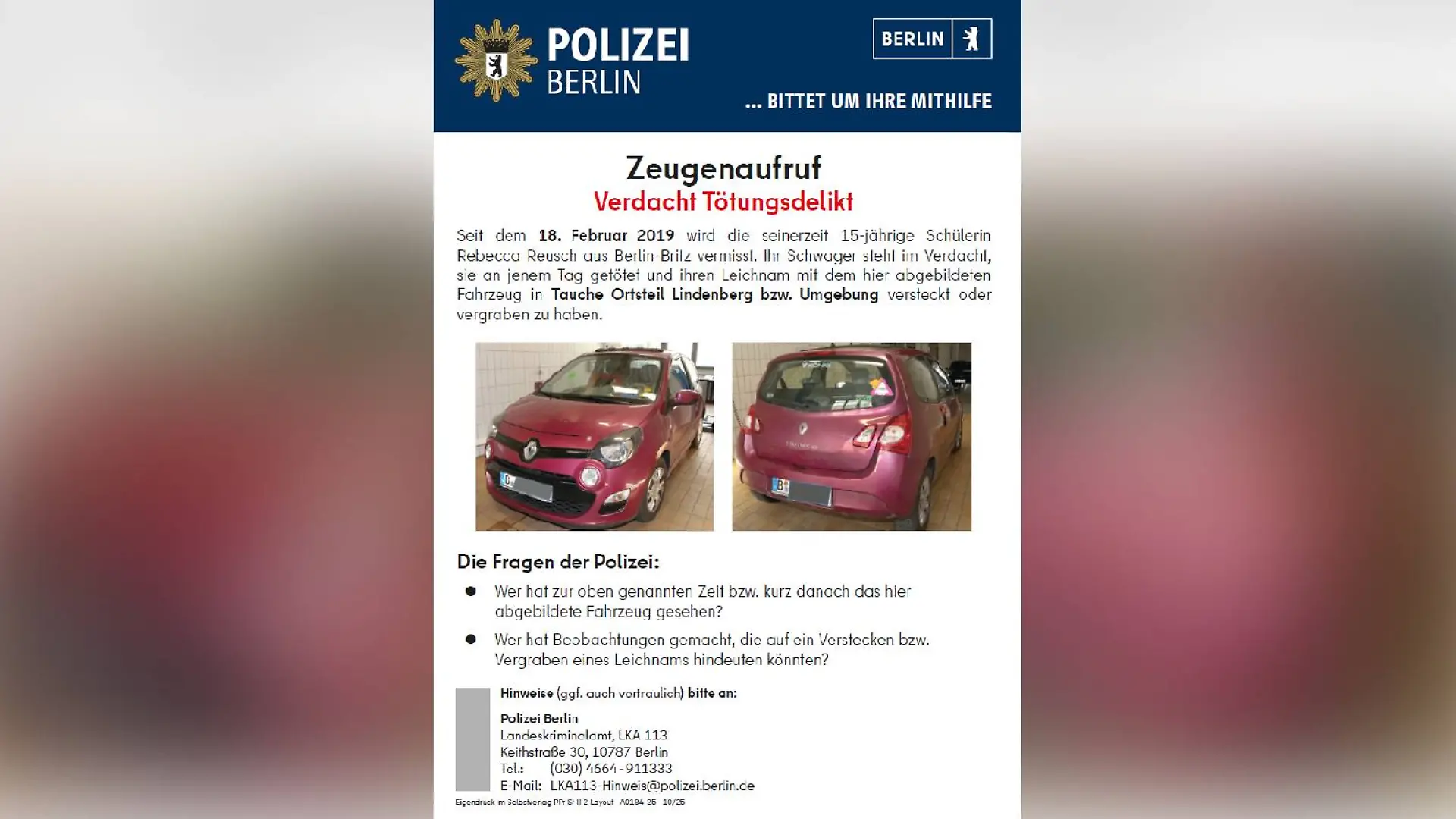Mit diesem Flyer sucht die Polizei Zeugen