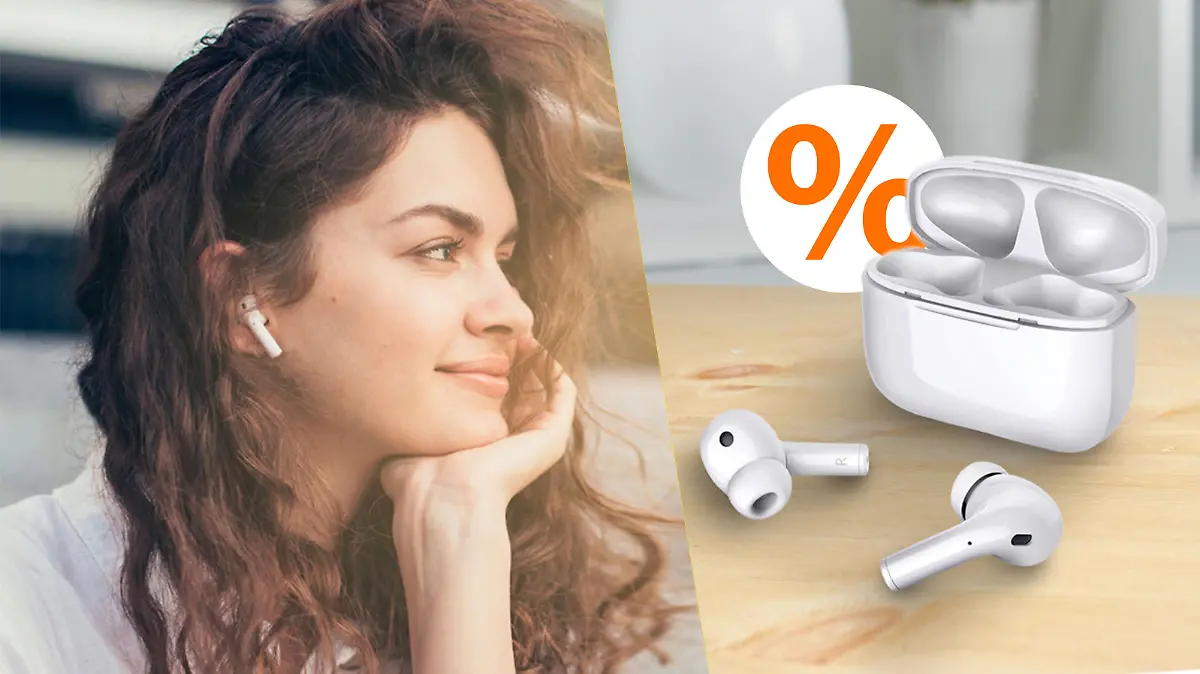 Frau mit AirPods-Alternative von Aldi