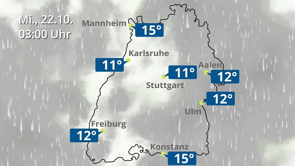 Baden-Württemberg: Wie wird das Wetter? Regen- und Wolkenfilm für Stuttgart, Mannheim und Karlsruhe