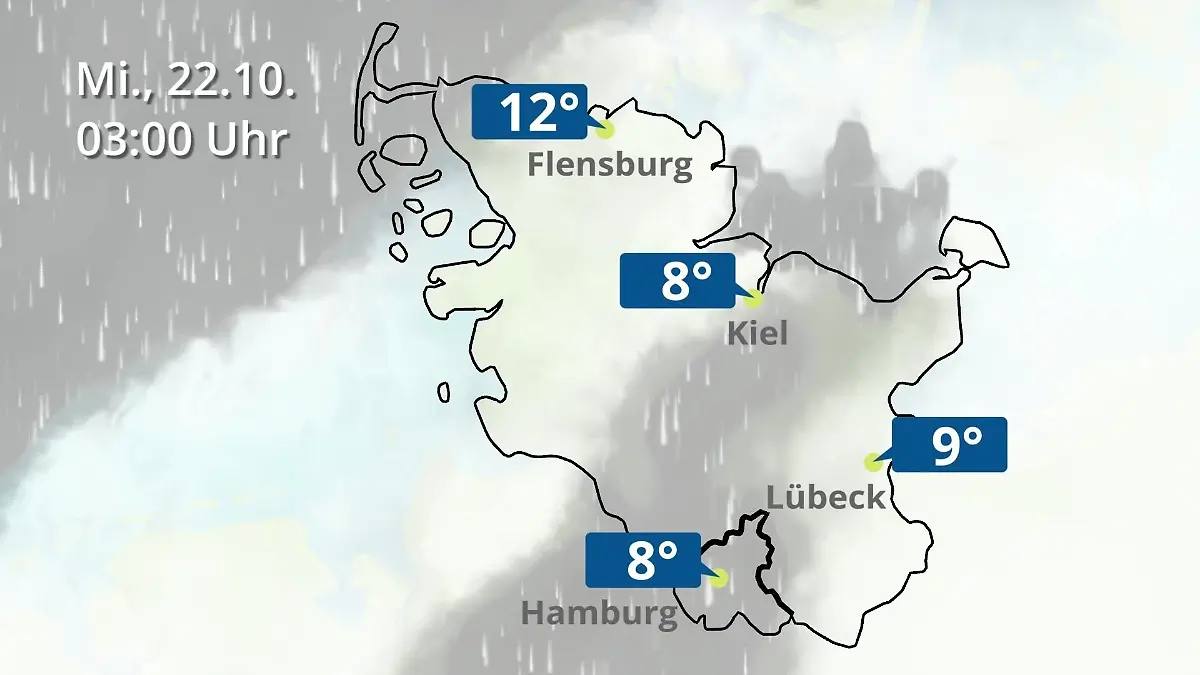 Hamburg, Schleswig-Holstein: Wie wird das Wetter? Regen- und Wolkenfilm für die Nordsee- und Ostseeküste