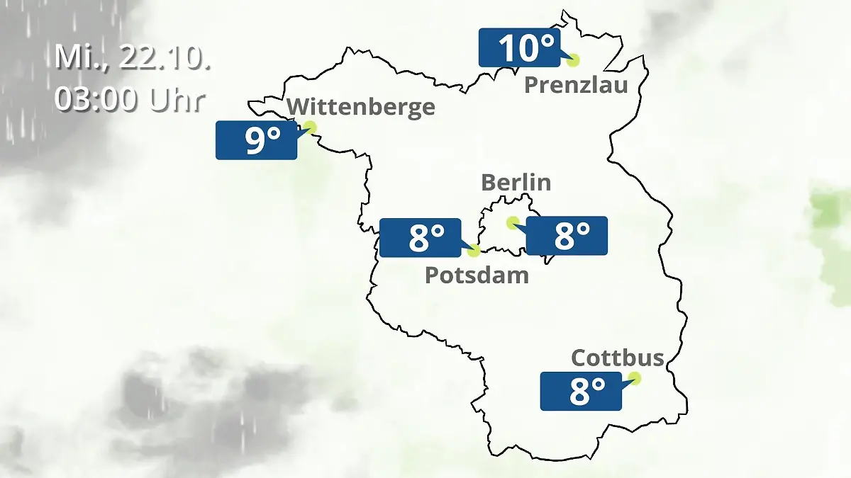 Berlin und Brandenburg: Wie wird das Wetter? Regen- und Wolkenfilm für Potsdam, Cottbus und Wittenberge