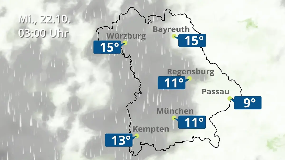 Bayern: Wie wird das Wetter? Regen- und Wolkenfilm für München, Regensburg und Würzburg