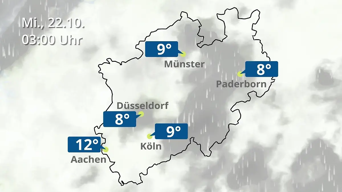 Nordrhein-Westfalen: Wie wird das Wetter? Regen- und Wolkenfilm für Köln, Düsseldorf und Münster