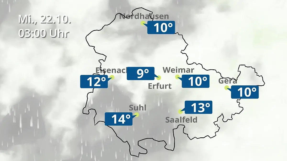 Thüringen: Wie wird das Wetter? Regen- und Wolkenfilm für Erfurt, Gera und Eisenach