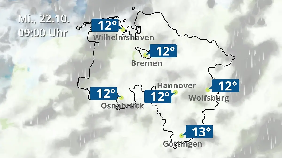 Bremen und Niedersachsen: Wie wird das Wetter? Regen- und Wolkenfilm für Hannover, Osnabrück und Wolfsburg