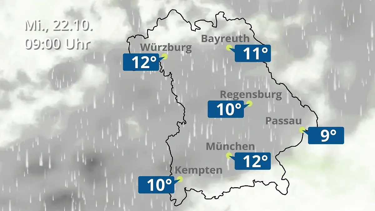 Bayern: Wie wird das Wetter? Regen- und Wolkenfilm für München, Regensburg und Würzburg