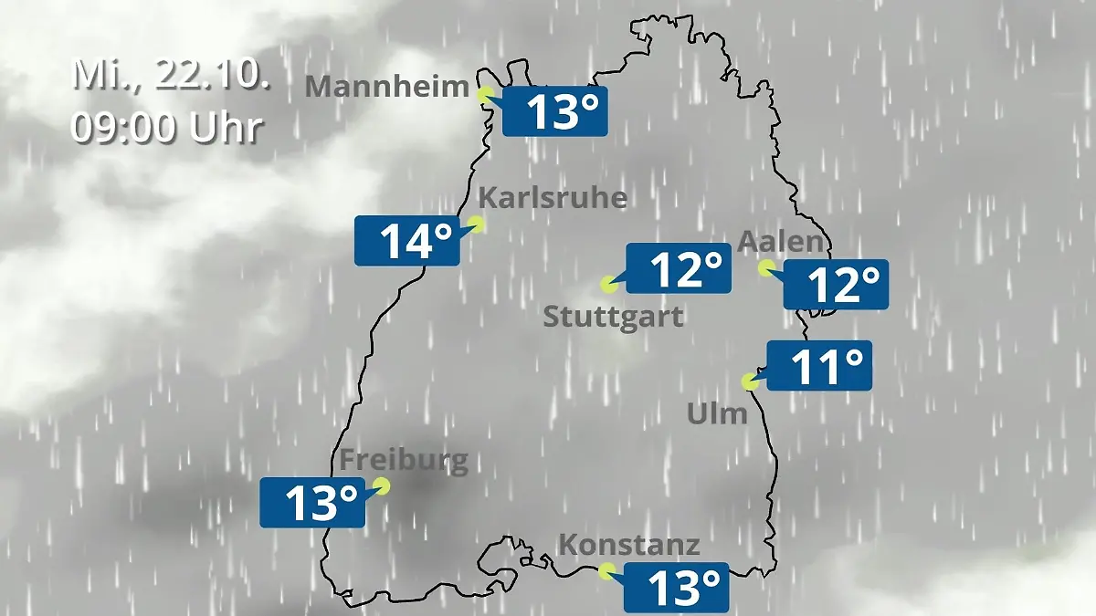 Baden-Württemberg: Wie wird das Wetter? Regen- und Wolkenfilm für Stuttgart, Mannheim und Karlsruhe