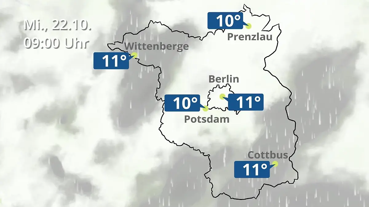 Berlin und Brandenburg: Wie wird das Wetter? Regen- und Wolkenfilm für Potsdam, Cottbus und Wittenberge