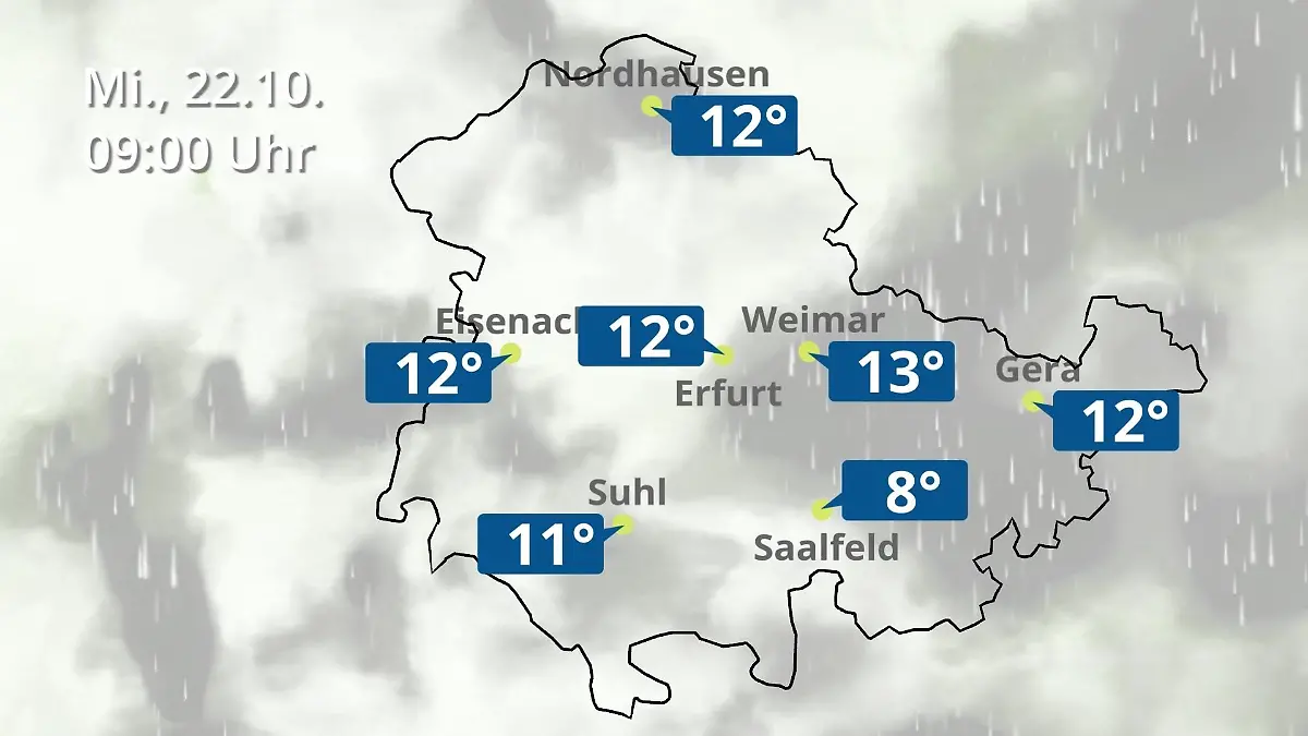 Thüringen: Wie wird das Wetter? Regen- und Wolkenfilm für Erfurt, Gera und Eisenach