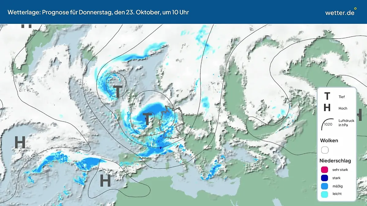Die Wetterlage der kommenden 5 Tage Hochs und Tiefs über Europa