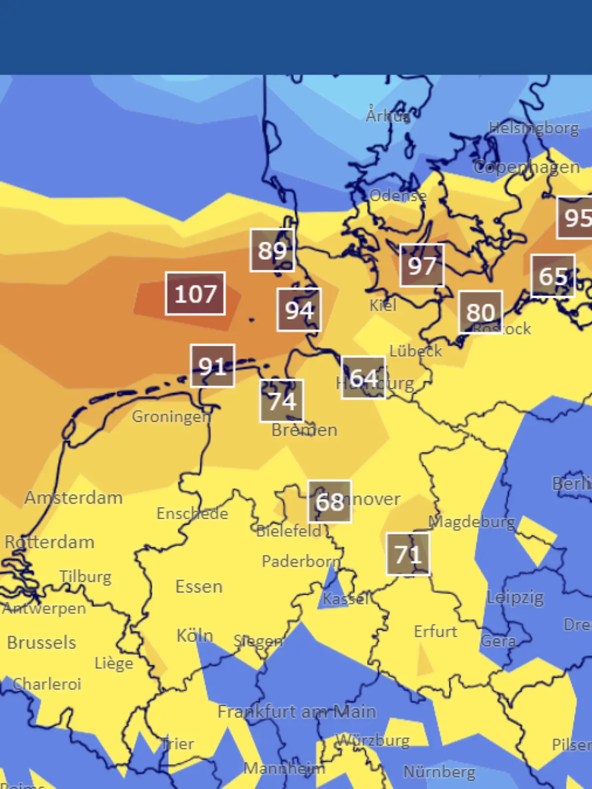 Windgeschwindigkeiten am Freitagnachmittag, 24. Oktober