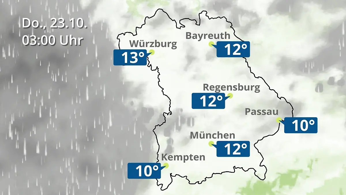 Bayern: Wie wird das Wetter? Regen- und Wolkenfilm für München, Regensburg und Würzburg