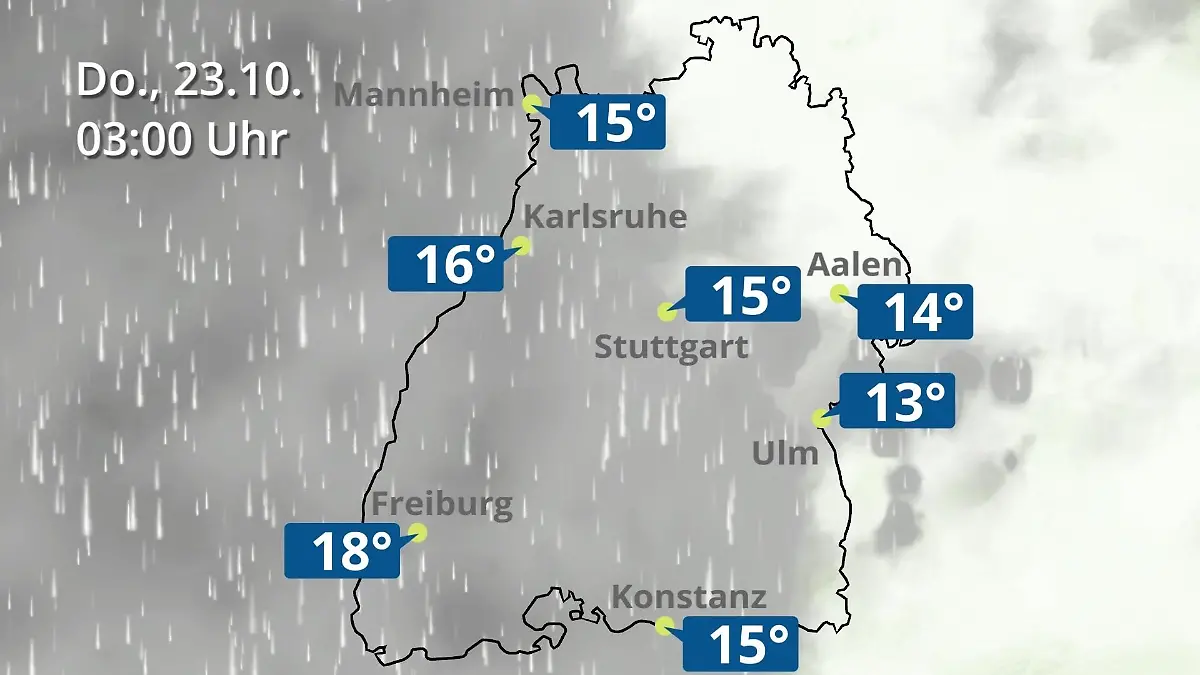 Baden-Württemberg: Wie wird das Wetter? Regen- und Wolkenfilm für Stuttgart, Mannheim und Karlsruhe