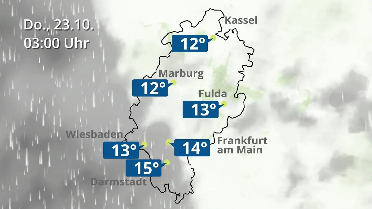 Hessen: Wie wird das Wetter? Regen- und Wolkenfilm für Frankfurt am Main und Wiesbaden